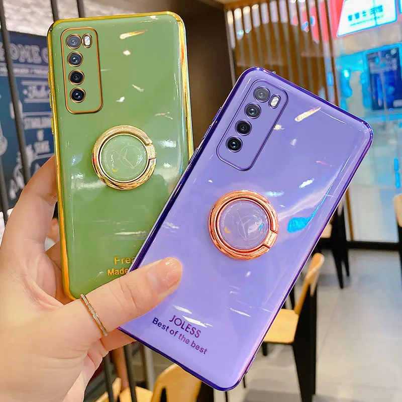 Luxury Silicone Case For Huawei P40 Lite 5G phone Case For Huawei p40 lite E Cover Shockproof Stand Holder Case Huawei p40 Lite