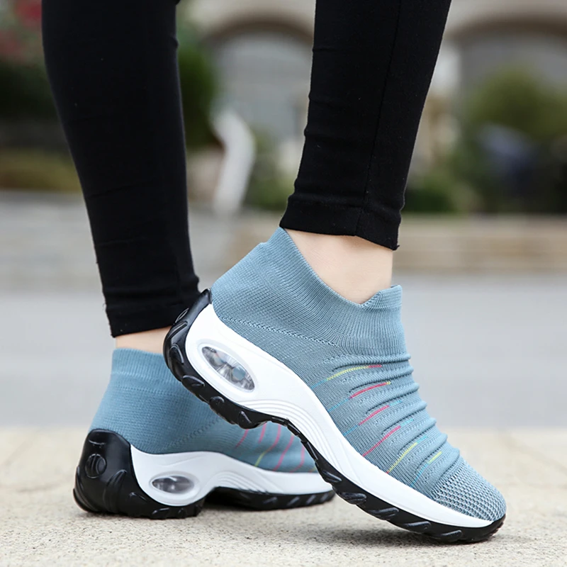 

2021 Women Sneakers Fashion Casual Shoes Platform Sneakers For Women Black Breathable Mesh Sock Sneakers Tenis Feminino