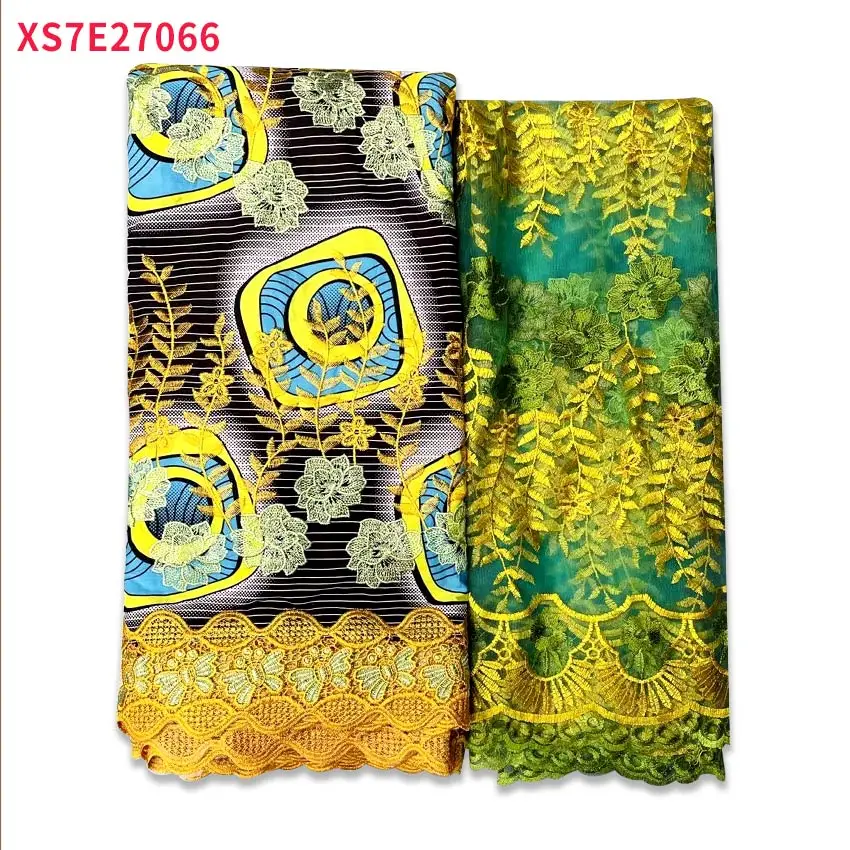 

2021 African New Design Nigeria Wax Cloth Lace Fabric with Hijab 6 Yards Nigeria Embroidered Lace Fabric XS7E27066