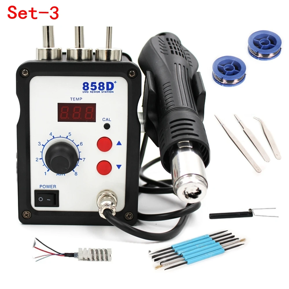 Set-3 220V Eu Plug 8586 SMD BGA паяльная станция горячего воздуха воздуходувка пистолет Интеллектуальное обнаружение холодный воздух Сварка паяльник 858D+ инструмент для ремонта - Цвет: Set-3 220V Eu Plug