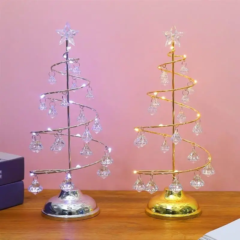 

Tabletop Christmas Tree Crystal Light String Bedroom Light Luminous Toys Decor Table Lamp Desk Night Light Silver 26*10cm