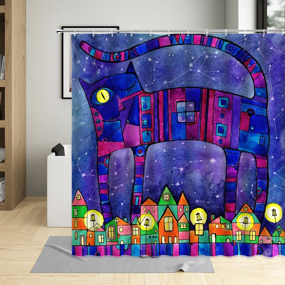 

Cartoon Bathroom Curtain Waterproof Polyester Shower Curtains Funny Cat Pattern Bathtub Decor For Girls Boys Screens With Hooks