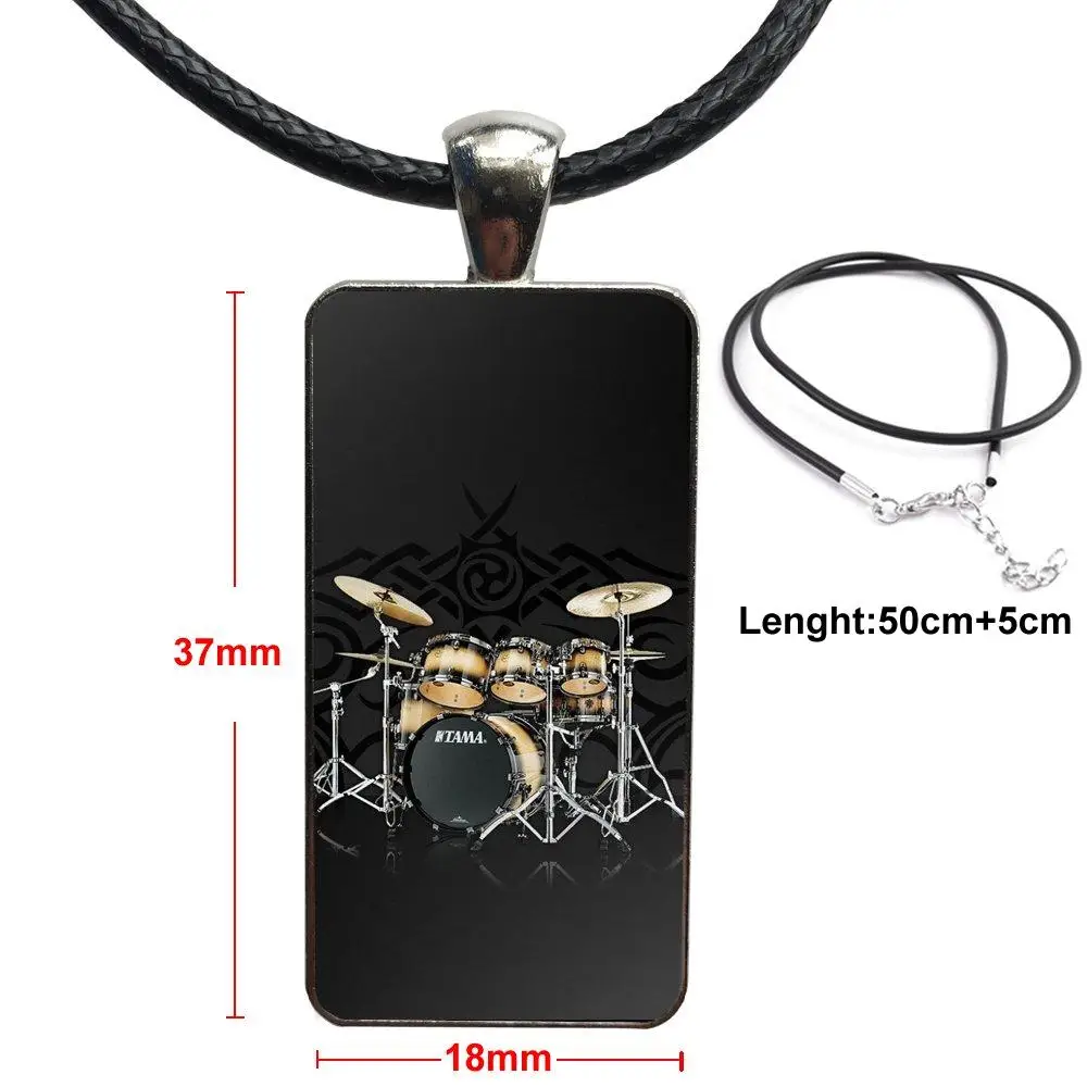 

Vintage Jewelry Steel Color Glass Cabochon Choker Pendant Long Rectangle Necklace For Women Choker White Band Drums Set