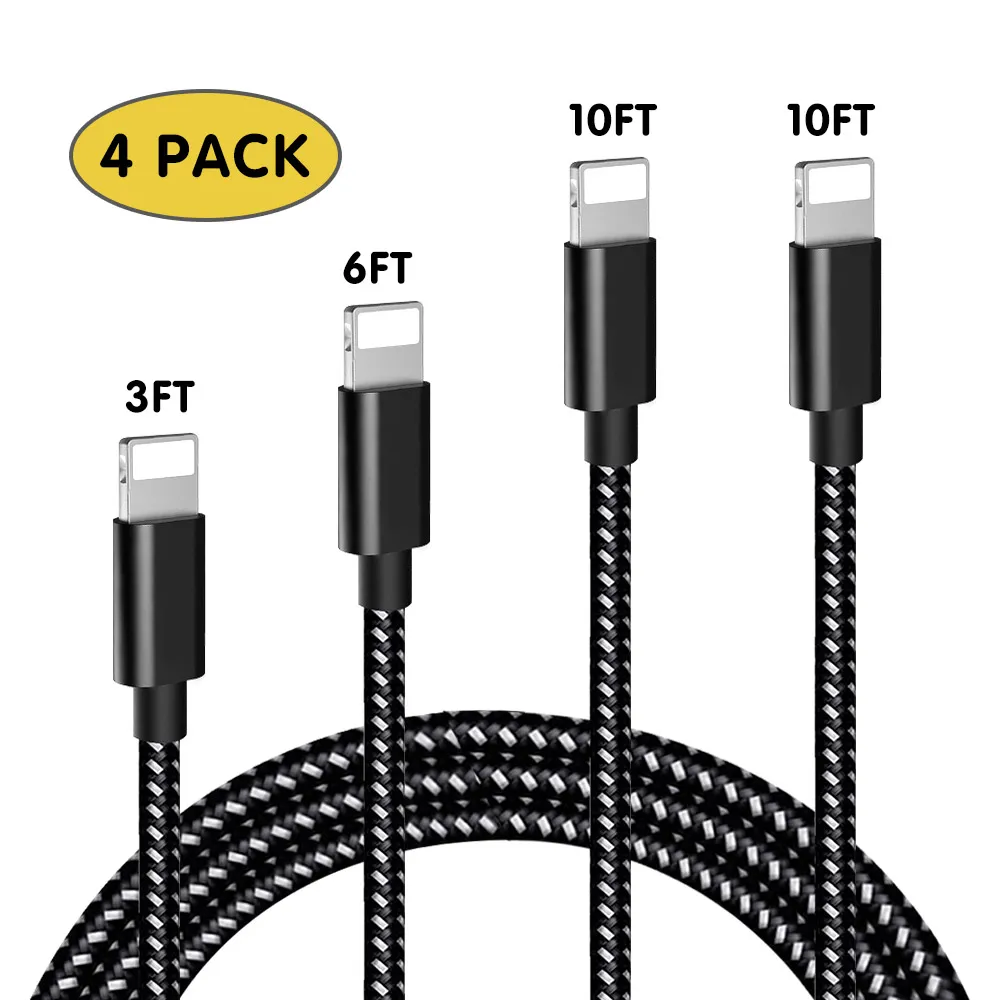 4 шт. USB кабель для быстрой зарядки iPhone Xs max Xr X 8 7 6 5 6S Plus iPad min 2 3 air iPod Nano Touch|Кабели