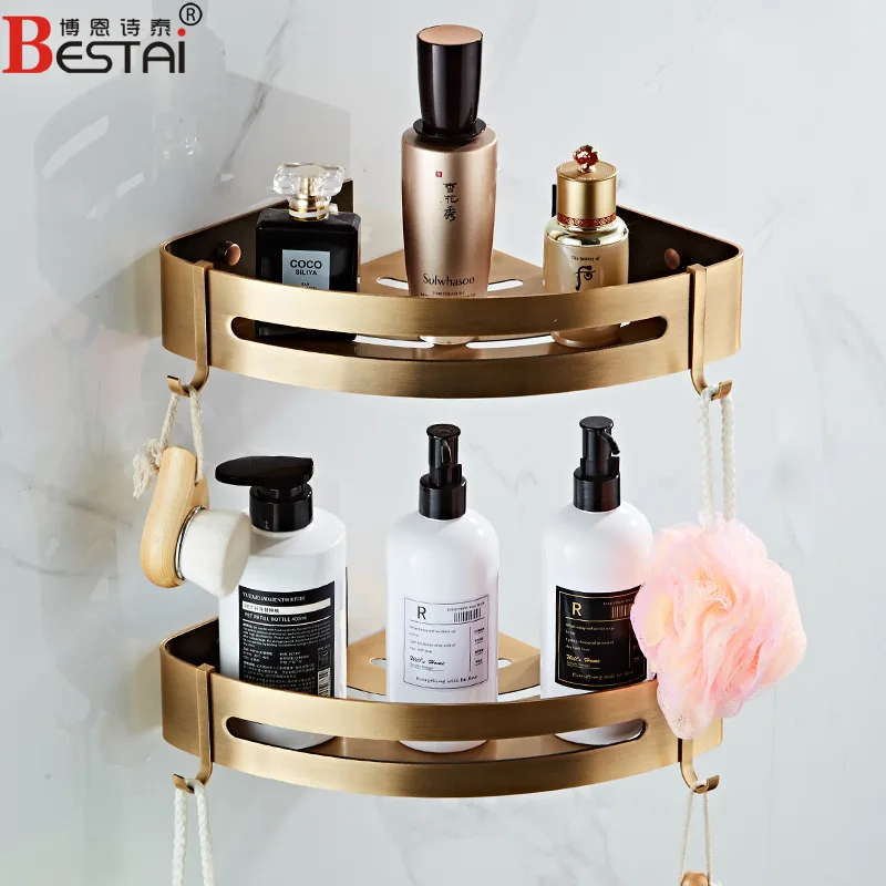 

Double Corner Shelf European Space Aluminium Corner Basket Antique Bathroom Triangle Basket Bathroom Wall Hanging