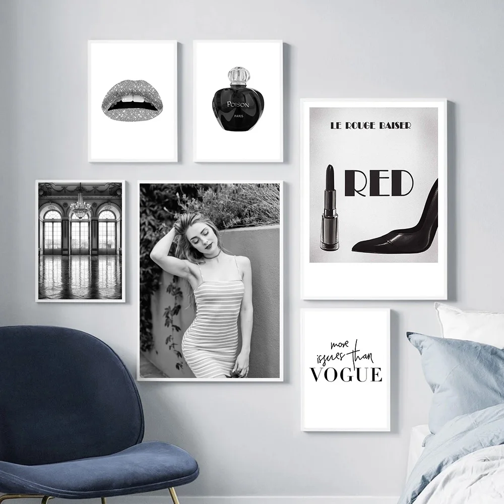Черно Белая настенная живопись женские постеры и принты модный холст с принтом