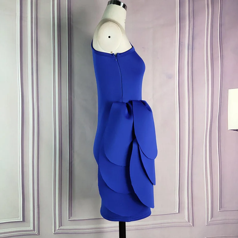 Сексуальное синее облегающее платье для женщин Клубная одежда одно плечо оборки