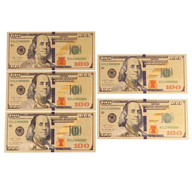 5 шт./лот $100 доллар Золотая фольга 24k золотые бумажные банкноты в долларах США