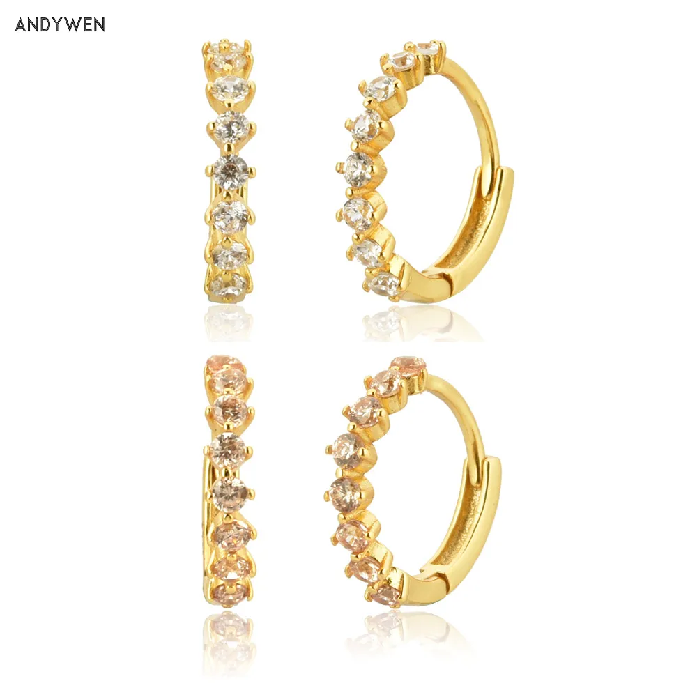 

ANDYWEN 100% 925 пробы серебряные кольца цвета шампанского Роскошные серьги с фианитами разноцветные ювелирные изделия