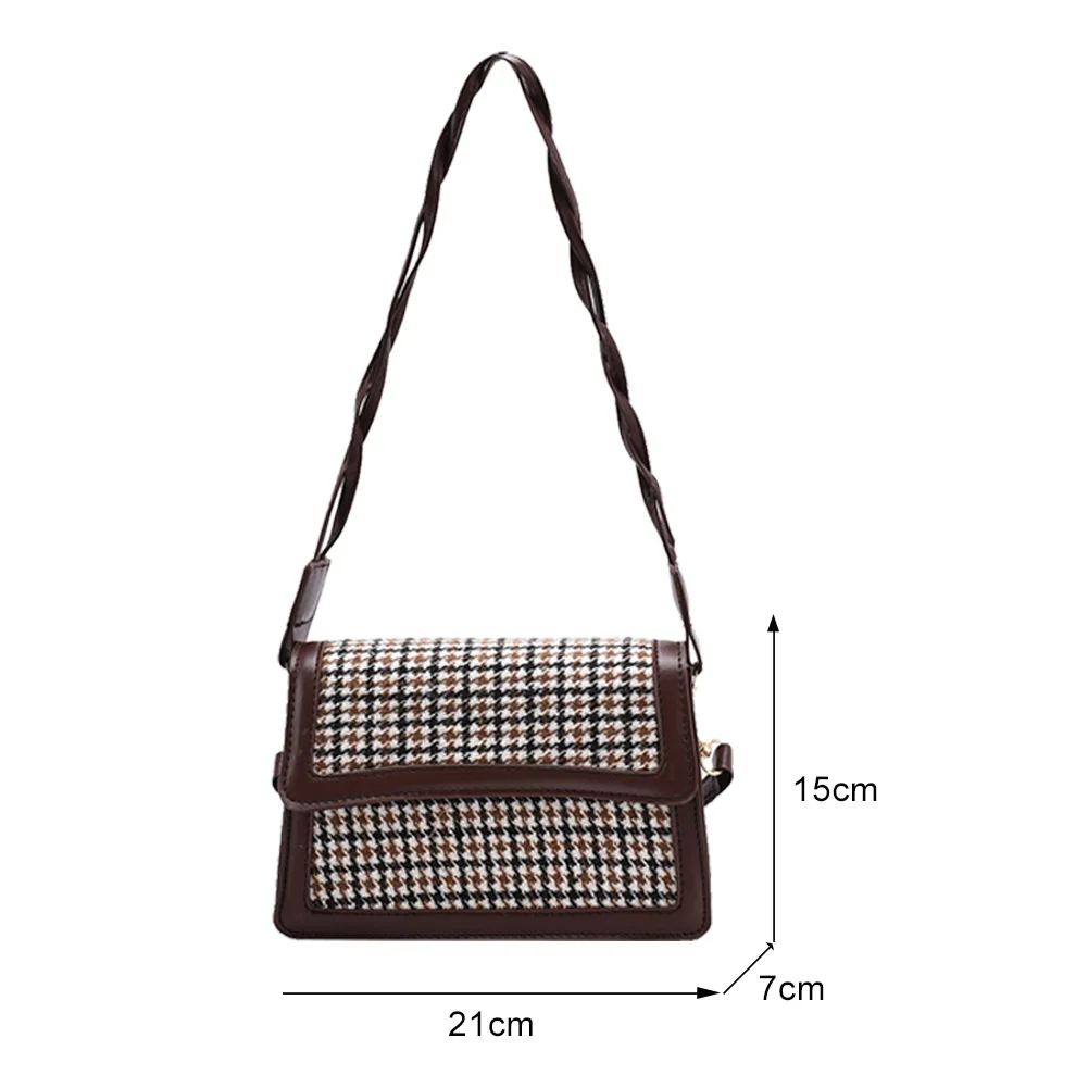 

Casual Vintage Splicing Crossbody Bag Ladies Plaid Pattern Flap Shoulder Bags For Women Satchel Flap Woven Strap Square Bag 2021