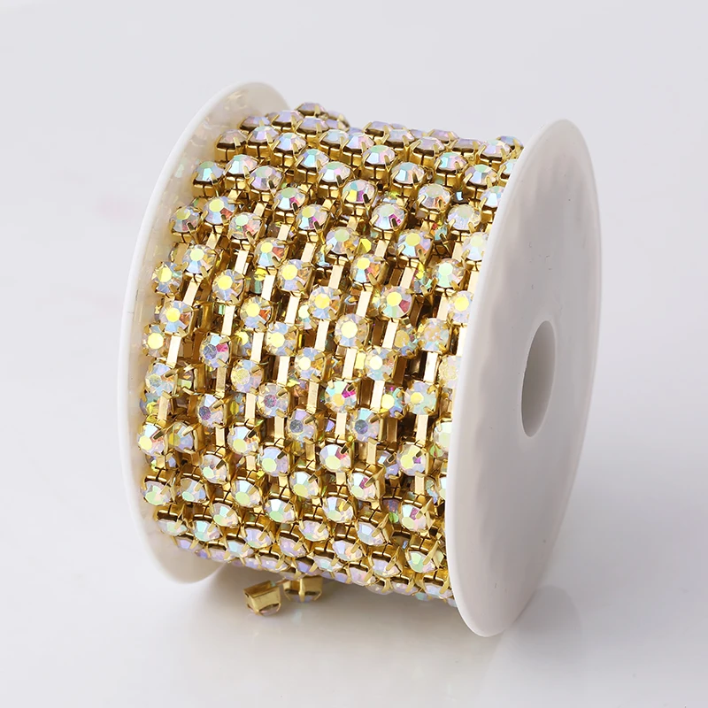 RESEN SS28 6mm Crystal Rhinestone Chain Trimming Yard 28ss Cup Sliver/Gold Metal For DIY Sewing | Дом и сад