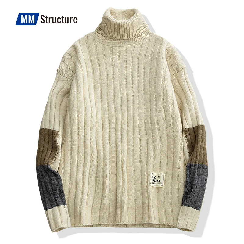 Зимние теплые мужские свитера с высоким воротником японские повседневные