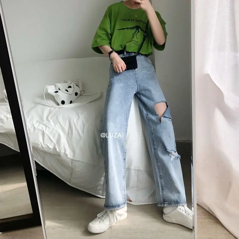 

2020 New Autumn Women High Waist Loose Denim Pants Comfortable Jeans Fashionable Casual Straight Washed Boyfriend Trousers E388