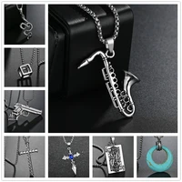 classic saxophone men necklace stainless steel chain pendant necklace for men jewelry gift belgium musical instruments