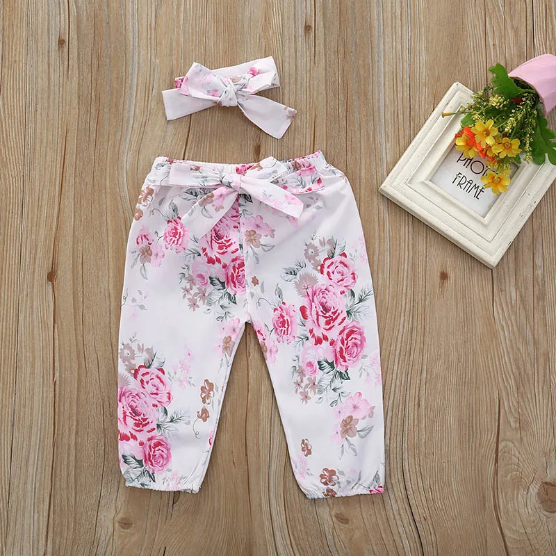

New Autumn Autumn Baby Girl Long Sleeve Romper Tops+Flower Print Pants+Headband Casual Costume Set