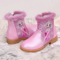 disney new elsa princess high fashion boots girls mid heeled autumn and winter warm children sequins snow shoes frozen boots