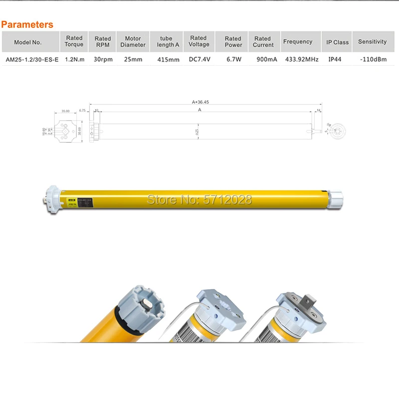 A-OK Rechargable Smart Motor with romote Built-in lithium battery tubular motor for 38MM Tube Motorized Electric Roller Blind |