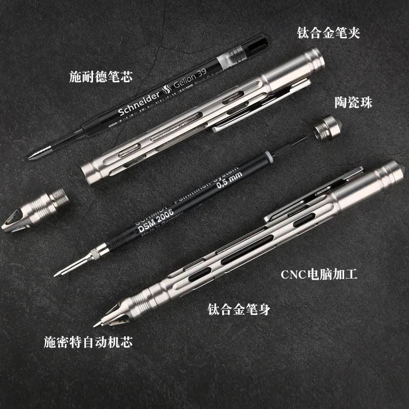 Beli A395 Titanium Alloy TC4 Pena Taktis Push Tipe Otomatis Pensil Tanda Pena Baut Pena Baja Tungsten Jendela Rusak Pena EDC