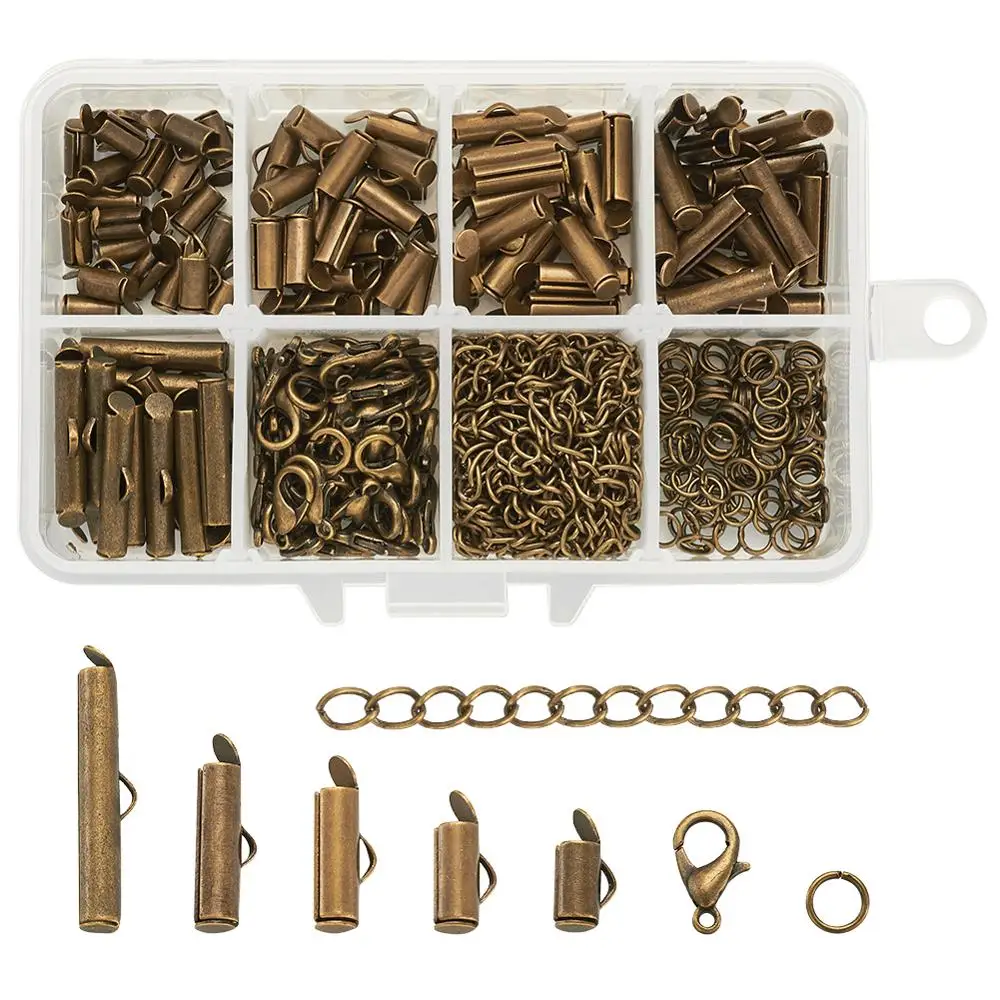 1 коробка Античная бронзовая латунная скользящая на конце застежка трубка