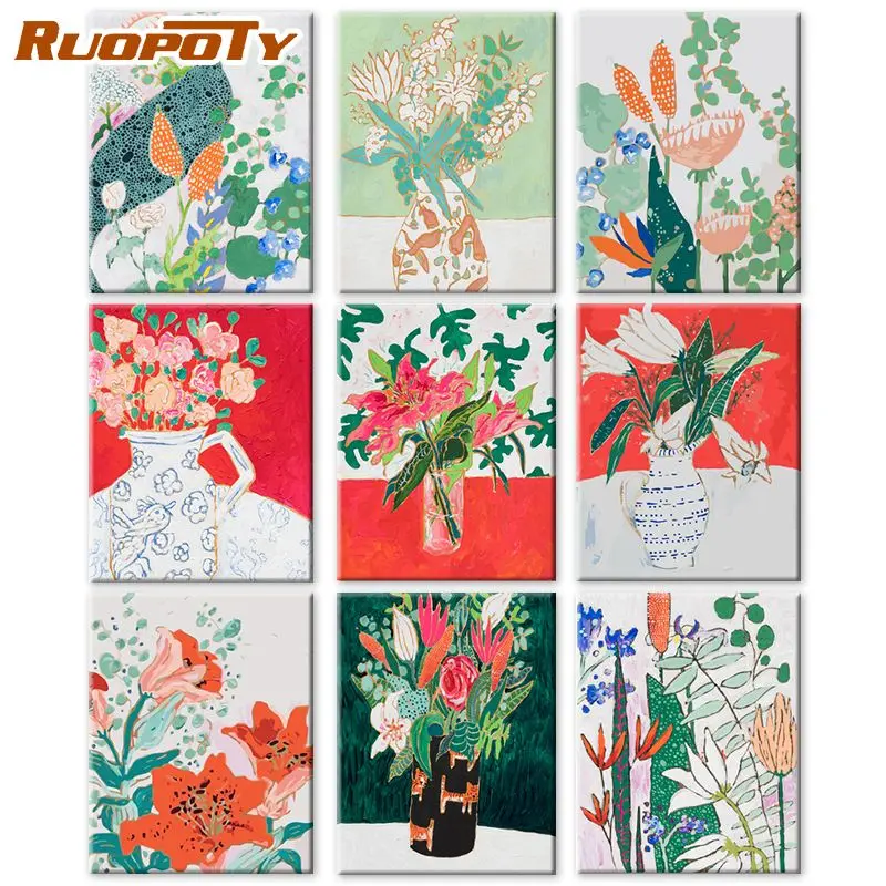 

RUOPOTY Framed DIY Painting By Numbers Plant Paint Kits Pictures Digital Painting Landscape Drawing By Numbers Kits On Canvas Gi