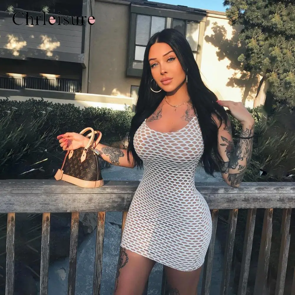 Женское Сетчатое платье без рукавов Chrleisure облегающее мини с открытой спиной и