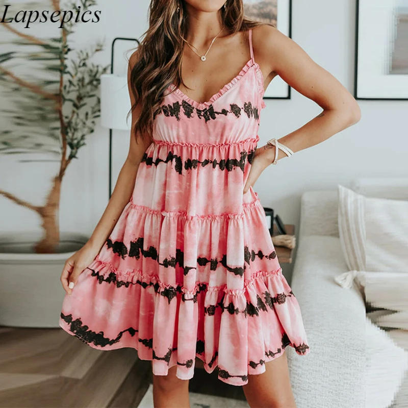 

Женское платье в полоску, летнее винтажное привлекательное короткое платье на бретельках с V-образным вырезом