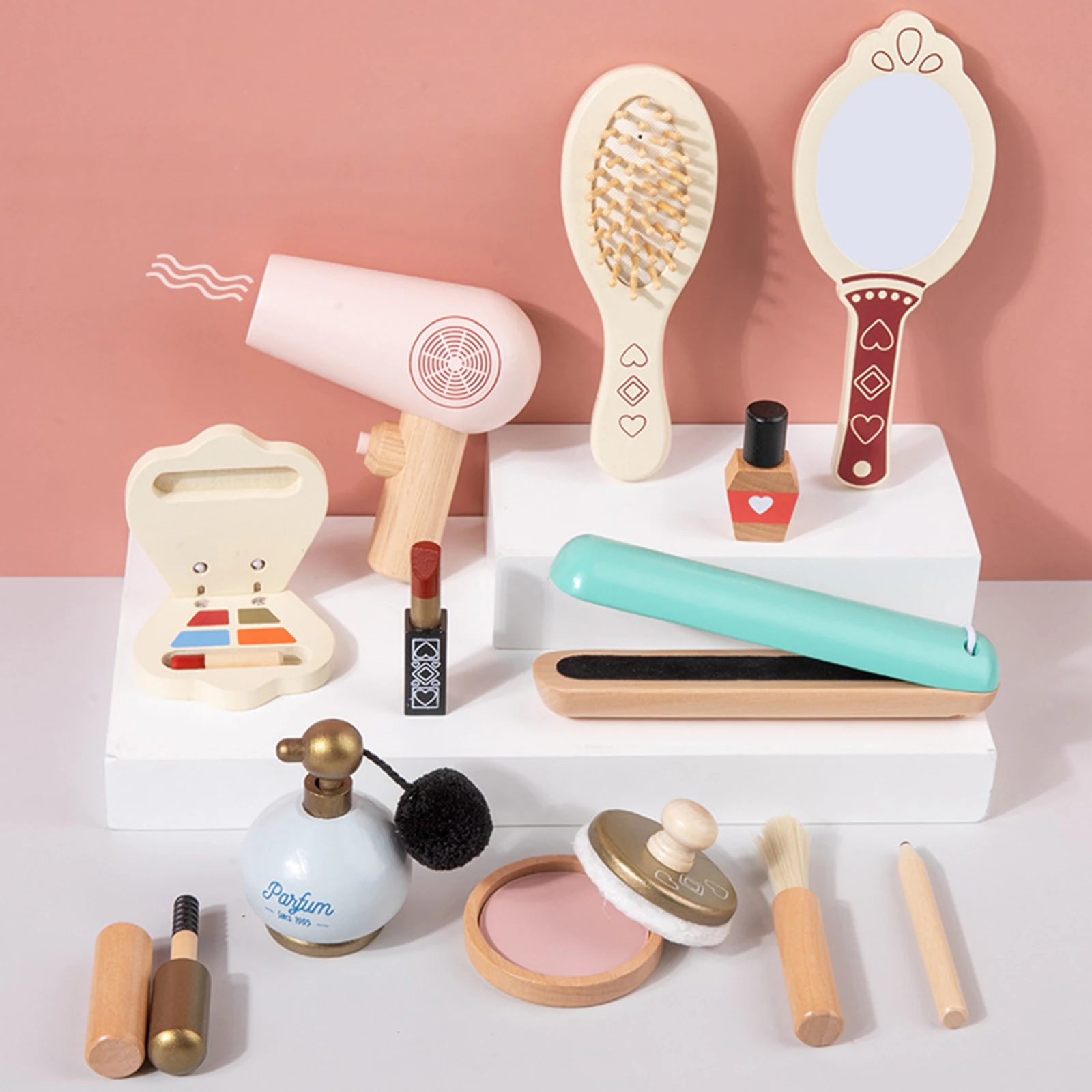 

12pcs Pretend Play Makeup Set Game Curling Iron Hair Comb Brush Age 3+