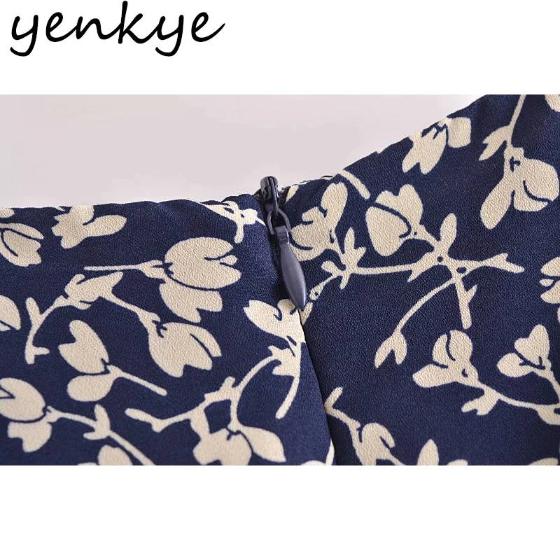 

YENKYE Vintage Floral Print Summer Chiffon Dress Women O Neck Short Sleeve Vestido Mujer Slim A-line Mini Holiday Casual Dress