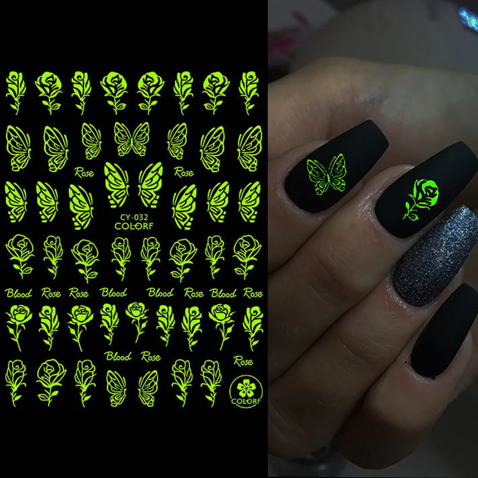3d Luminous Nail Stickers Flame Butterfly Star Moon Summer Design Glow In The Dark Sliders Manicure Decorations Equipment | Красота и