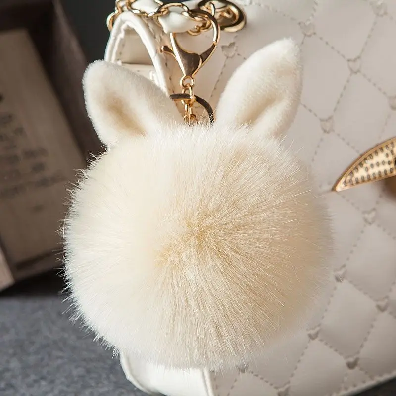 

Fashion Cute Keychains Fake Rabbit fur ball key chain pompom Fluffy Bag Charms Bunny keychain Keyring For Women