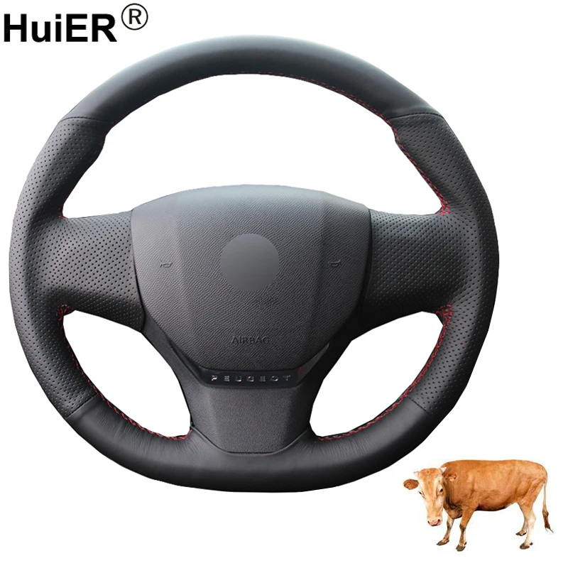 Ручное шитье искусственная коровья кожа для Citroen C3 чехол рулевого колеса