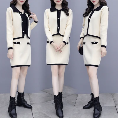 

Fragrance 2 Piece Set Women Knitted Sweater Two Piece Set Top And Skirt Female Womens Clothing Sweet Women's Sweater