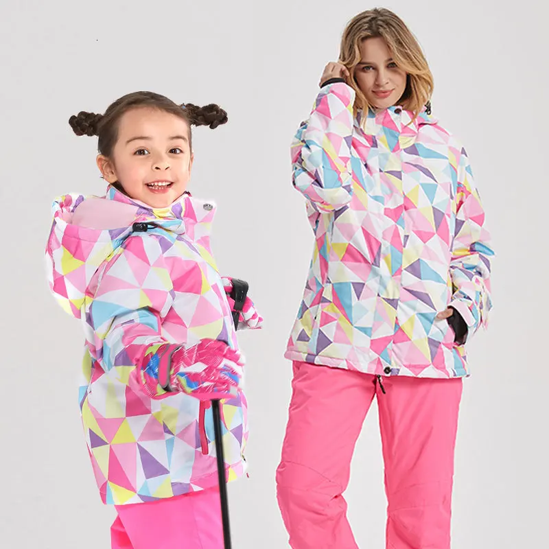 Лыжные костюмы для женщин и девочек водонепроницаемый теплый костюм мамы дочки