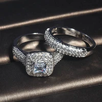 luxury couple rings square white rhinestone set of rings stainless steel jewelry classic wedding engagement banquet accessory