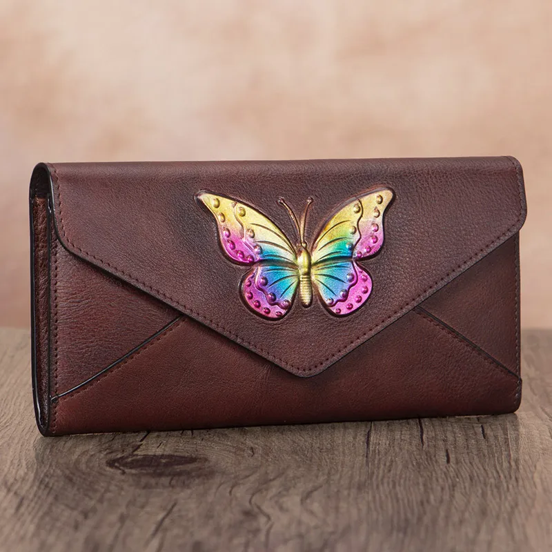 Vintage Leather Long Purse Women's Wallet Retro Female Card Holder Long Zippe Wallets Women Clutch Bags 2020 New Cow Leather