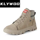 Мужские кожаные ботинки KLYWOO, зимние водонепроницаемые ботинки в стиле милитари, повседневные ботинки с высоким берцем