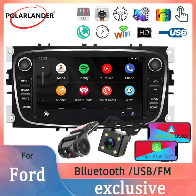 

Мультимедийный плеер Android 9,0, встроенный Carplay 1 + 16G GPS автомобильный радиоприемник WIFI 2 Din 7 "аудио для Ford/Focus/S-Max/Mondeo 9/GalaxyC-Max