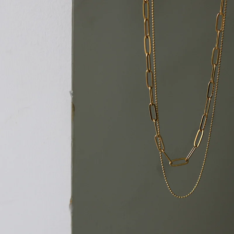 

Titanium Layered Beads Chains Choker Necklace Women Stainless Steel Jewelry OL Designer T Show Runway Gown Rare Glam Japan Ins