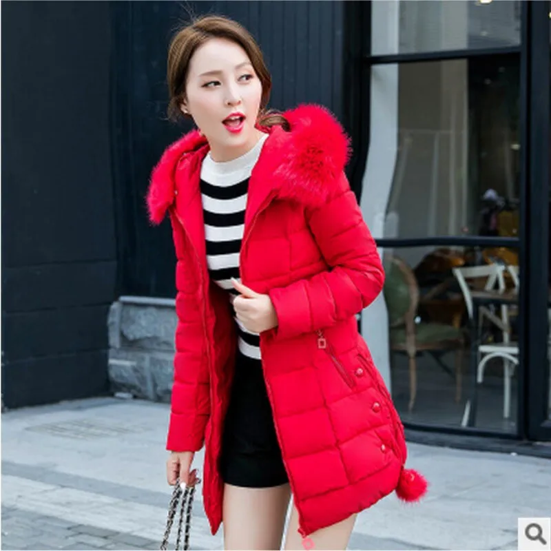 

2020 new autumn and winter edition feather cotton jacket female large fur collar medium-length fashion thick cotton jacket femal