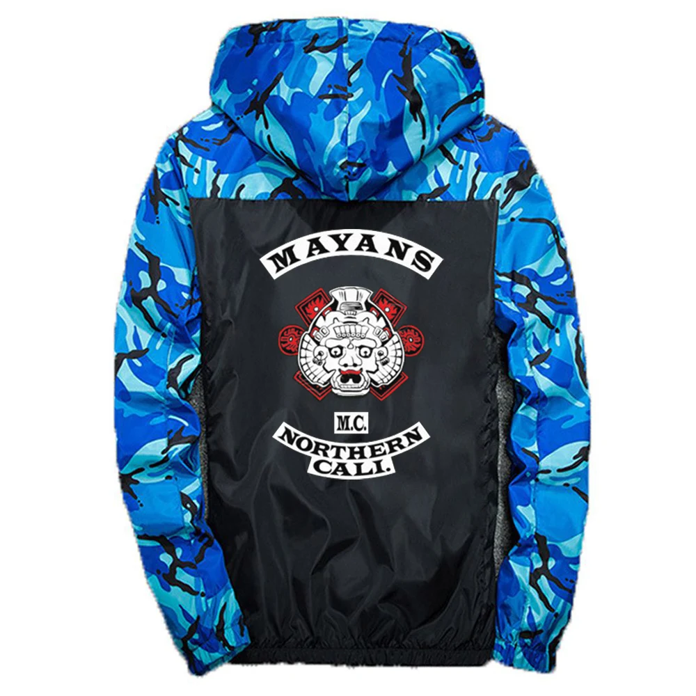 

Autumn Mayans Sons Of Anarchyo Logo Street Camouflage Stitching Windbreaker Thin Jacket Male Casual Sport Top zipper Hoodie Coat
