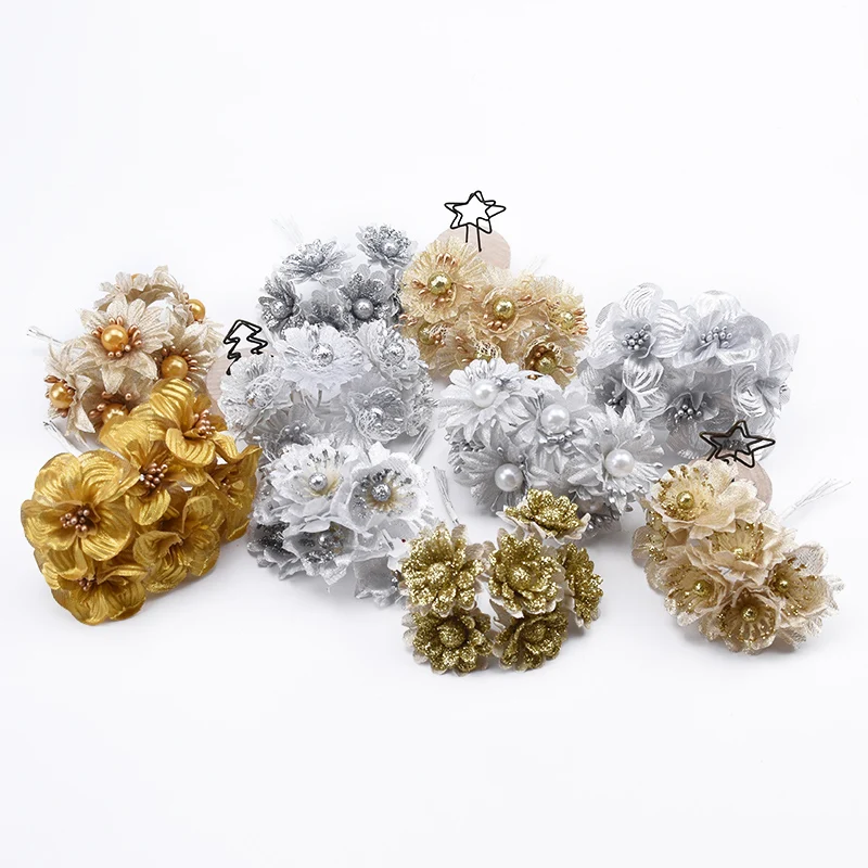 6 шт. Скрапбукинг Рождественские декоративные цветы венки золотые серебряные