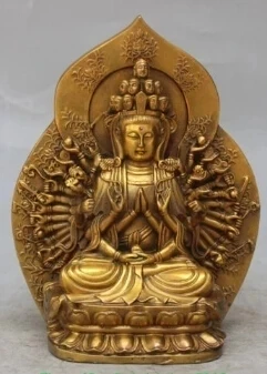 

RHS0019 9 дюймов китайский, буддийский из бронзы Kwan-Yin 1000 Arms Avalokiteshvara, статуя богини