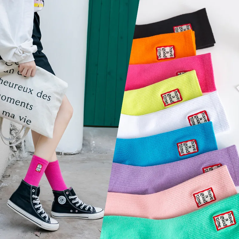 10 pieces = 5 pairs Socks Women Ins Fashion Socks Street Cotton New Fashion Embroidered English Candy-Colored women cotton Socks