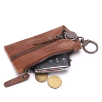 50pcs lot genuine leather vintage key wallet keychain covers zipper key case bag men women housekeeper keychain bag