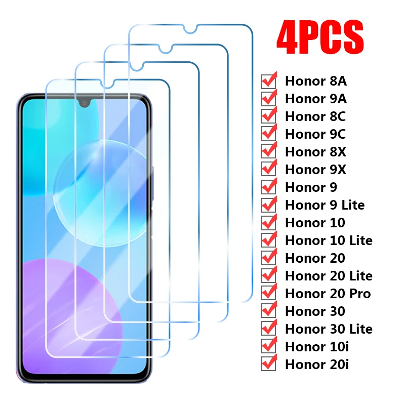 4 шт. Защитное стекло для экрана Honor 10 9 Lite 20 Pro 30 9X закаленное 8X 10i 20i 30i | Мобильные