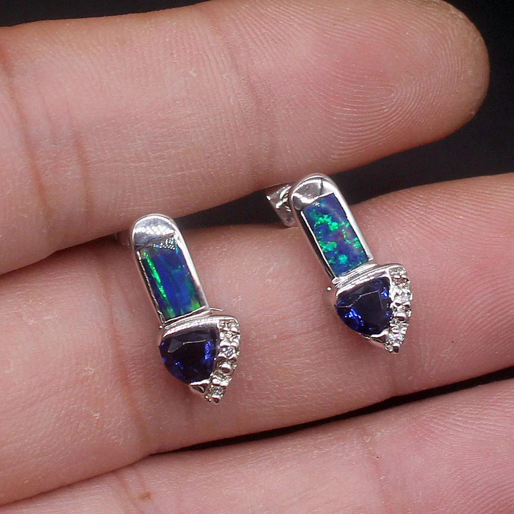 

Hermosa натуральный голубой опал Сапфир нежное происхождение очаровательные модные ювелирные изделия серьги-гвоздики для женщин 20214563