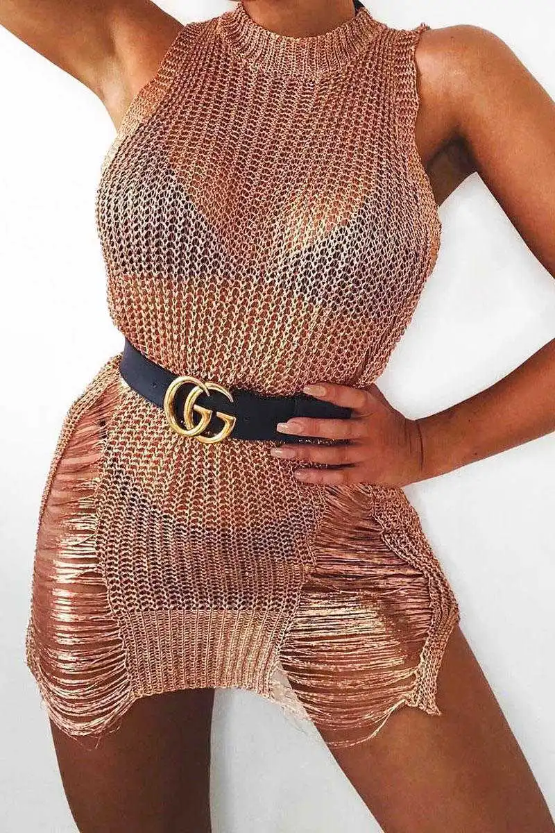 Rose gold Открытое пляжное платье, вязаный крючком Женский сексуальный купальный костюм, сетчатая накидка, одежда в стиле кимоно, Praia, бикини, саронг, накидка - Color: Rose gold