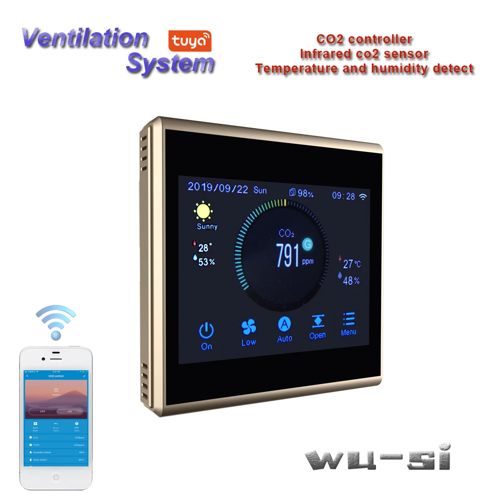 TUYA Wi Fi NDIR умный газовый регулятор Co2 3 скоростной офис вентиляционная система для