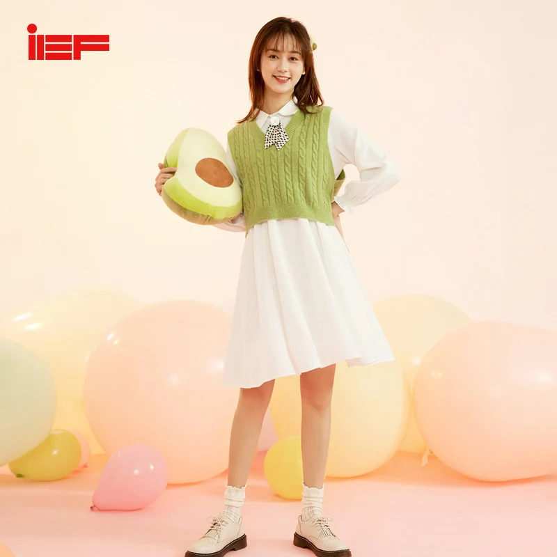 IEF весенний Повседневный Женский комплект из 2 предметов однотонное платье