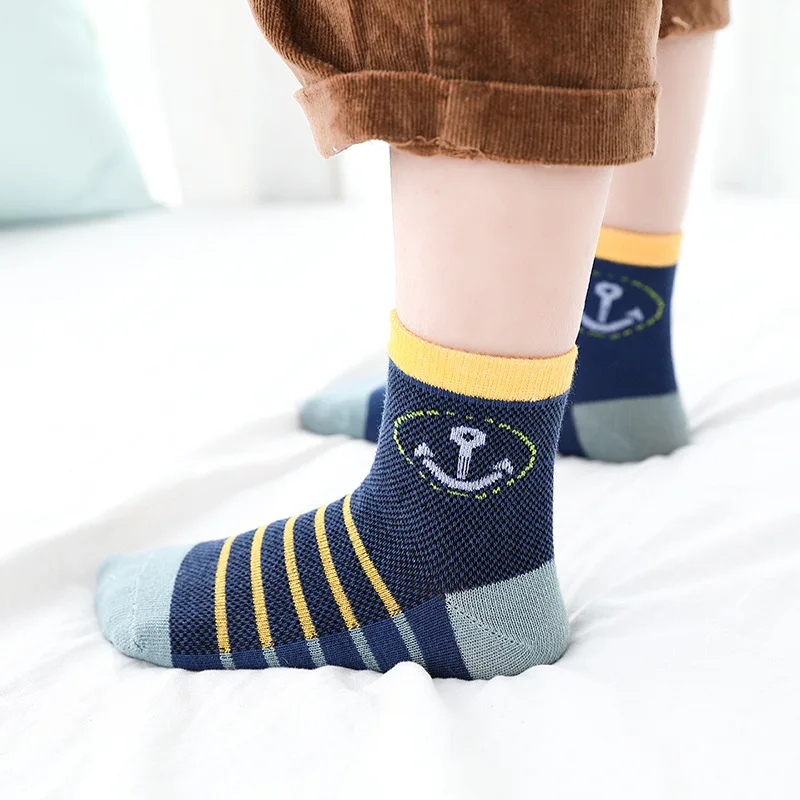 Calcetines de algod&oacute;n para ni&ntilde;os y ni&ntilde;as de 3 a 15 a&ntilde;os, medias de malla transpirable para primavera y verano, 5 par/lote, novedad de 2019-3